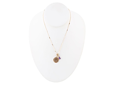 Barse Jewelry Purple Amethyst Gold Tone Aquarius Charm Necklace