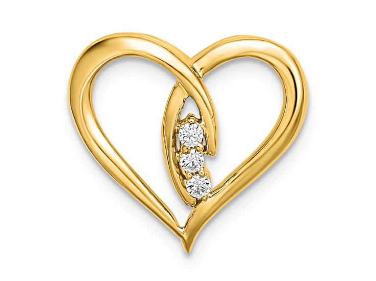 14k Yellow Gold Diamond Polished Heart Chain Slide Pendant