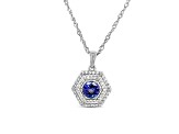 Rhodium Over Sterling Silver 7mm Round Tanzanite and Cubic Zirconia Pendant 1.50ctw