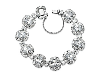 Picture of Rhodium Over Sterling Silver Polished Fancy Cubic Zirconia Halo Cluster Bracelet