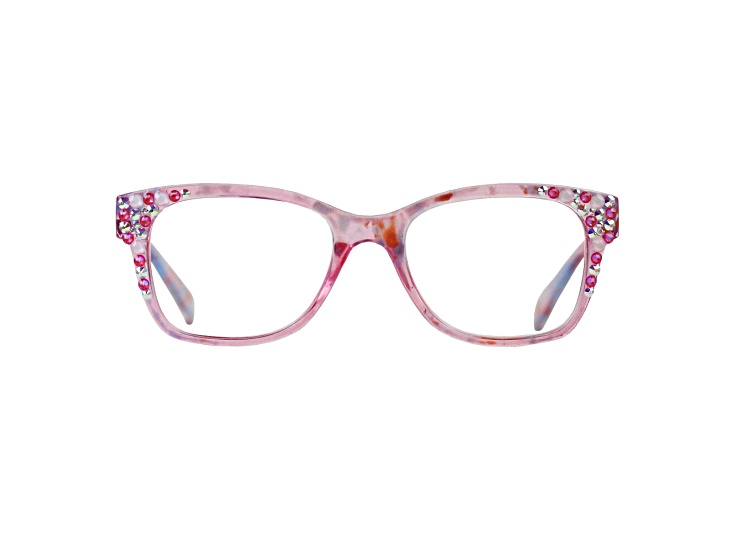 Pink Crystal Square Frame Reading Glasses. Strength 1.50