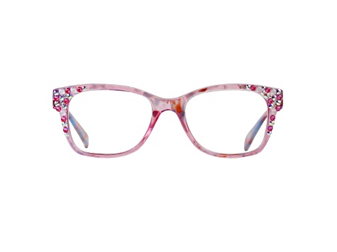 Pink Crystal Square Frame Reading Glasses. Strength 1.50