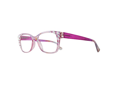Pink Crystal Square Frame Reading Glasses. Strength 1.50