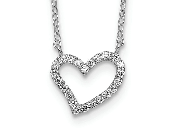 Rhodium Over Sterling Silver Cubic Zirconia Open Heart 18 inch Necklace