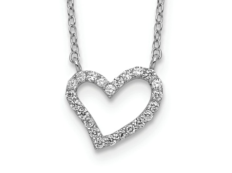 Rhodium Over Sterling Silver Cubic Zirconia Open Heart 18 inch Necklace