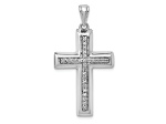 Rhodium Over 14K White Gold Large 1/10ct. Diamond Cross Pendant