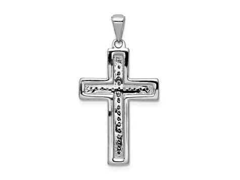 Rhodium Over 14K White Gold Large 1/10ct. Diamond Cross Pendant