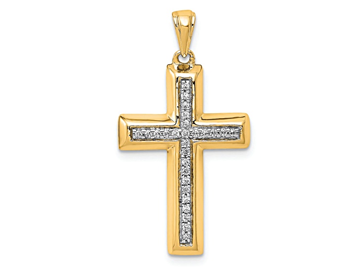 14K Yellow Gold Large 1/10ct. Diamond Cross Pendant