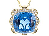 Kashmir Blue Topaz & White Zircon 24k Gold Over Palladium Silver Pendant W/ Chain 64.82ctw