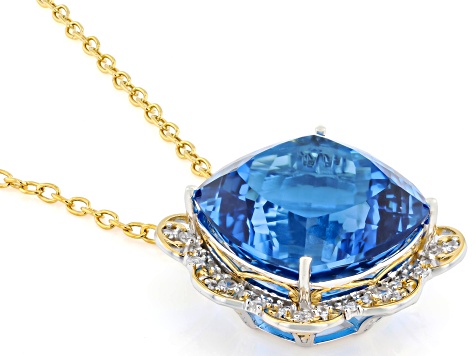 Kashmir Blue Topaz & White Zircon 24k Gold Over Palladium Silver Pendant W/ Chain 64.82ctw