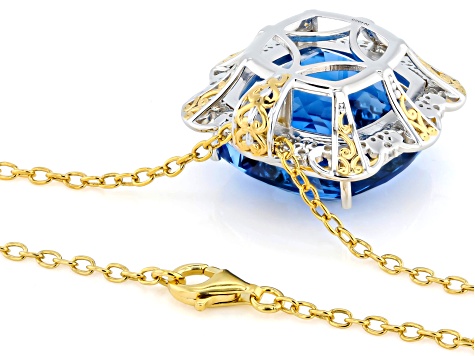 Kashmir Blue Topaz & White Zircon 24k Gold Over Palladium Silver Pendant W/ Chain 64.82ctw