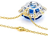 Kashmir Blue Topaz & White Zircon 24k Gold Over Palladium Silver Pendant W/ Chain 64.82ctw