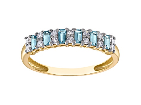 10K Yellow Gold Baguette London Blue Topaz and Diamond Ring .36ctw