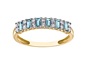 10K Yellow Gold Baguette London Blue Topaz and Diamond Ring .36ctw