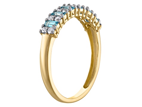 10K Yellow Gold Baguette London Blue Topaz and Diamond Ring .36ctw