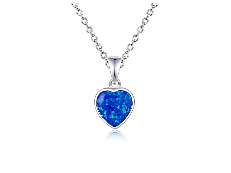 Lab Created Blue Opal Pendant Necklace Heart Shaped Sterling Silver Pendant Style Necklace
