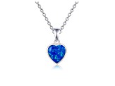 Lab Created Blue Opal Heart Shaped Rhodium Over Sterling Silver Pendant Style Necklace