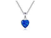 Lab Created Blue Opal Pendant Necklace Heart Shaped Sterling Silver Pendant Style Necklace