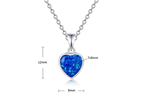 Lab Created Blue Opal Heart Shaped Rhodium Over Sterling Silver Pendant Style Necklace