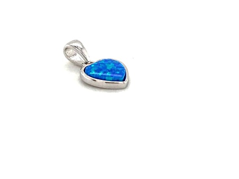 Lab Created Blue Opal Pendant Necklace Heart Shaped Sterling Silver Pendant Style Necklace