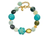 14K Yellow Gold Over Sterling Silver Amazonite, Jasper, Jade, Magnesite 1-inch Extension Bracelet