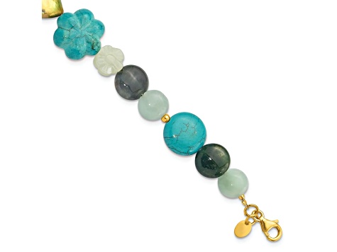 14K Yellow Gold Over Sterling Silver Amazonite, Jasper, Jade, Magnesite 1-inch Extension Bracelet