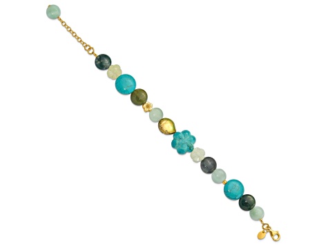 14K Yellow Gold Over Sterling Silver Amazonite, Jasper, Jade, Magnesite 1-inch Extension Bracelet