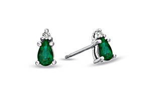 0.42ctw Pear Shaped Emerald and Diamond Earrings in 14k White Gold
