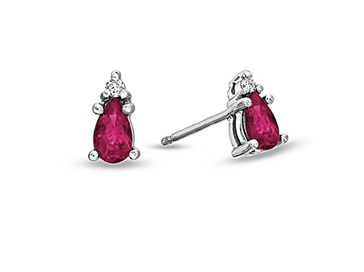 0.42ctw Pear Shaped Ruby and Diamond Earrings in 14k White Gold