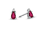 0.42ctw Pear Shaped Ruby and Diamond Earrings in 14k White Gold