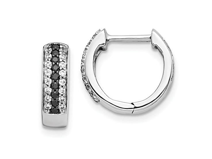 Rhodium Over 10k White Gold 1/2" 0.27ctw Black and White Diamond Hinged Hoop Earrings