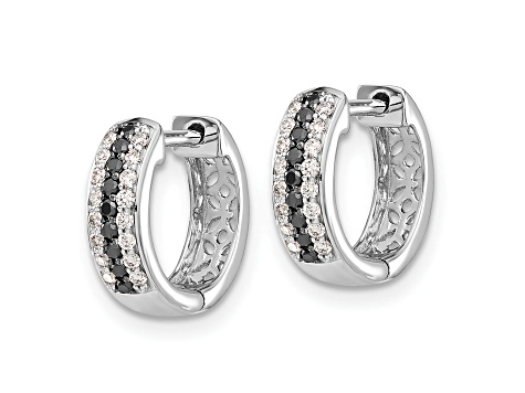 Rhodium Over 10k White Gold 1/2" 0.27ctw Black and White Diamond Hinged Hoop Earrings