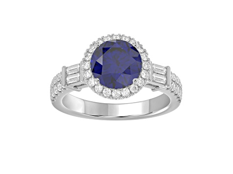 10K  White Gold  0.50CTW Lab Created Blue Sapphire and Lab-Grown White Diamond Ring