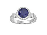 10K  White Gold  0.50CTW Lab Created Blue Sapphire and Lab-Grown White Diamond Ring