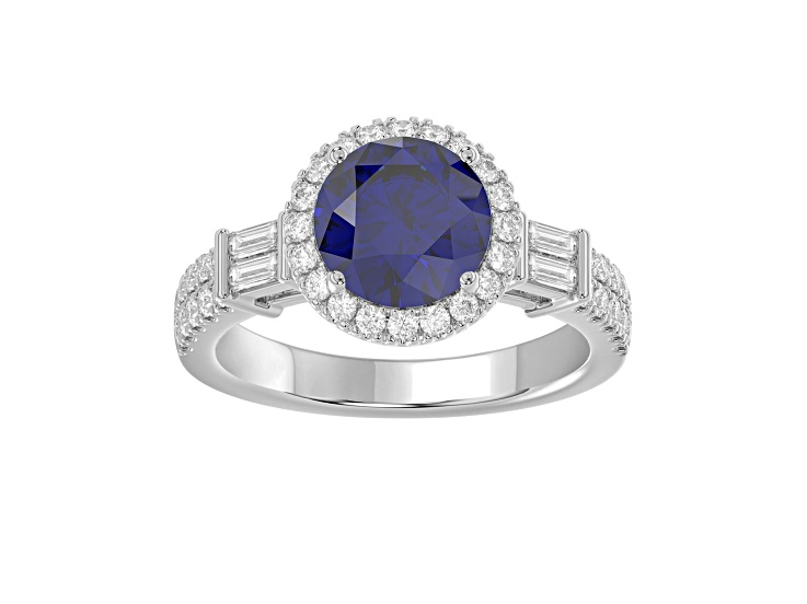 10K White Gold 0.50CTW Lab Created Blue Sapphire and Lab-Grown White Diamond Ring