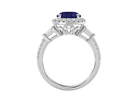 10K  White Gold  0.50CTW Lab Created Blue Sapphire and Lab-Grown White Diamond Ring