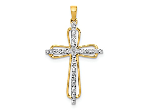 14K Yellow Gold and Rhodium 0.03ct. Diamond Cross Pendant