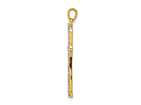 14K Yellow Gold and Rhodium 0.03ct. Diamond Cross Pendant