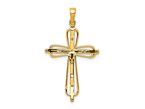 14K Yellow Gold and Rhodium 0.03ct. Diamond Cross Pendant