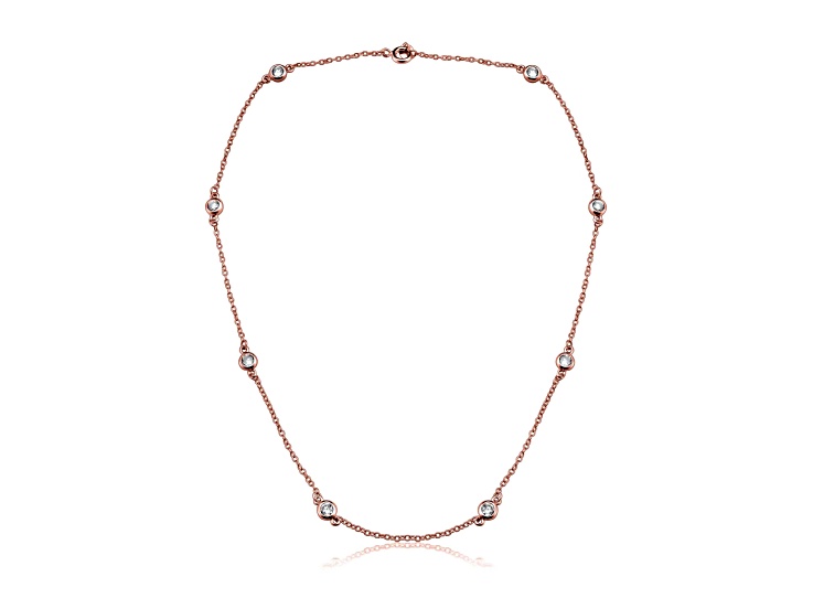 Clear Cubic Zirconia, 18K Rose Gold Plated over Sterling Silver Accent Necklace