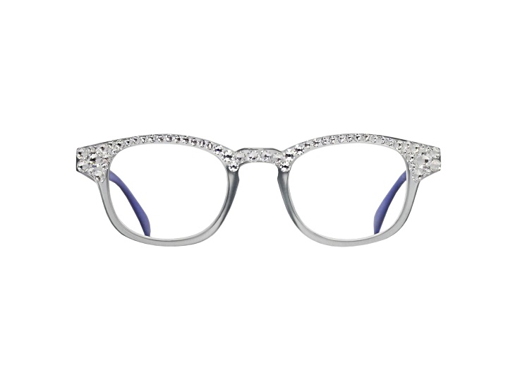 Navy Crystal Square Frame Reading Glasses. Strength 1.50