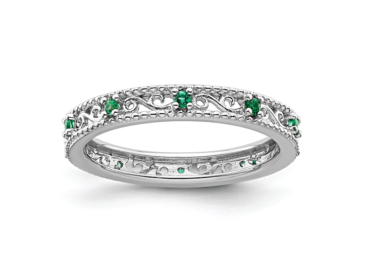 Sterling Silver Stackable Expressions Lab Created Emerald Ring 0.14ctw