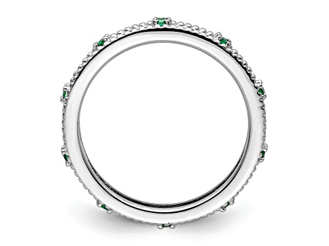 Sterling Silver Stackable Expressions Lab Created Emerald Ring 0.14ctw