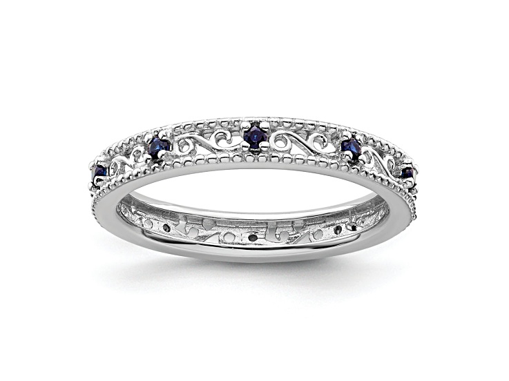 Sterling Silver Stackable Expressions Lab Created Sapphire Ring 0.2ctw ...