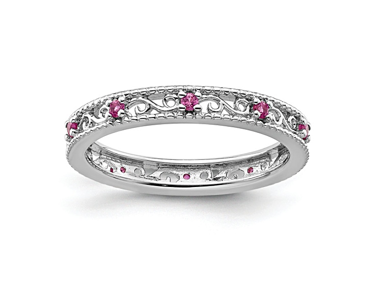 Sterling Silver Stackable Expressions Lab Created Pink Sapphire Ring 0.21ctw