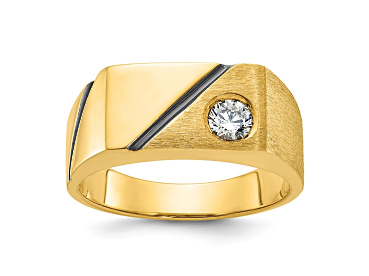 10K Yellow Gold Men's Polished and Satin Diamond Ring With Black Rhodium Accent 0.25ct