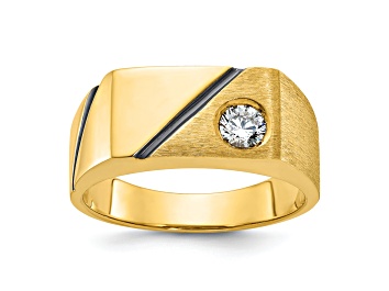 Picture of 10K Yellow Gold Men's Polished and Satin Diamond Ring With Black Rhodium Accent 0.25ct