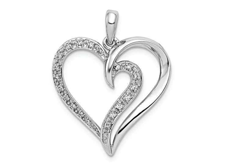 Rhodium Over 14k White Gold Diamond Heart Pendant