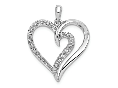Rhodium Over 14k White Gold Diamond Heart Pendant
