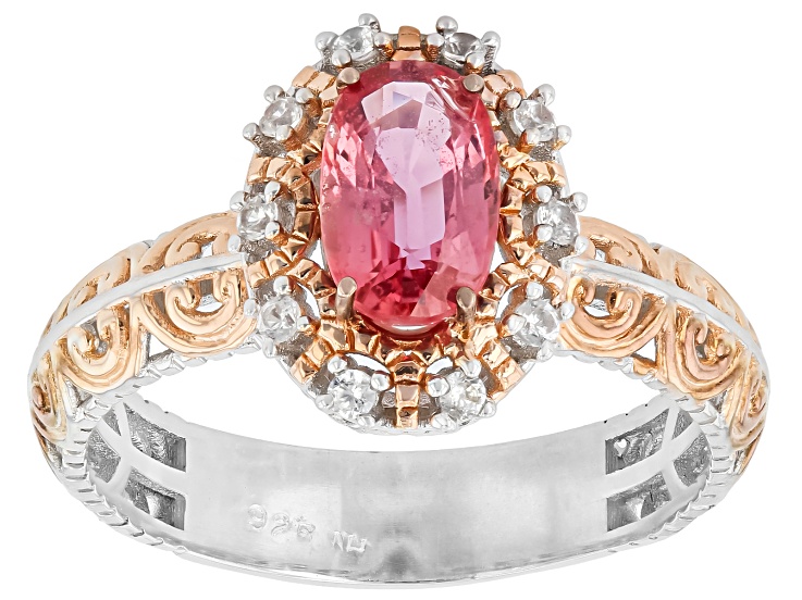 Lotus Pink Sapphire & White Zircon 18K Gold Over Palladium Sterling Silver Ring 1.97ctw